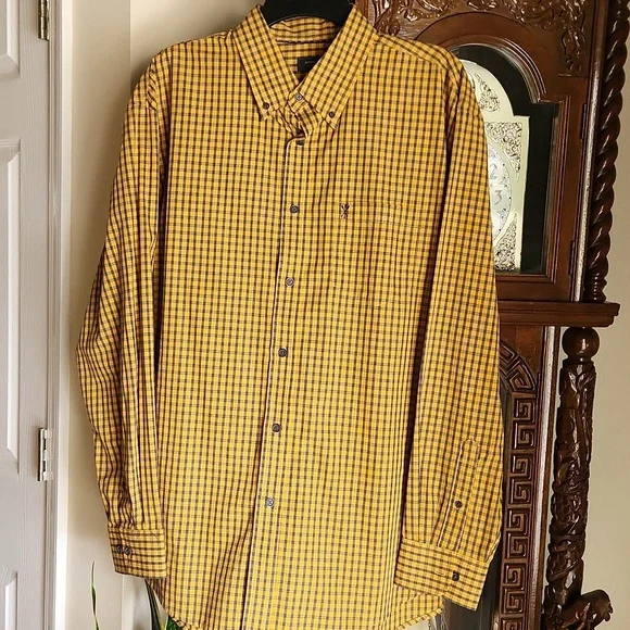 Arrow, Men's gold plaid shirt, long sleeves, like new, Sz L/G - Picture 1 of 8